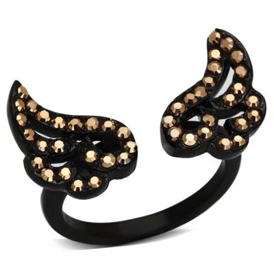 Fashnzfab Ip Black(ion Plating) Stainless Steel Ring With Top Grade Crystal In Metallic Light Gold