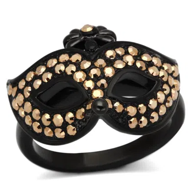 Fashnzfab Ip Black(ion Plating) Stainless Steel Ring With Top Grade Crystal In Metallic Light Gold