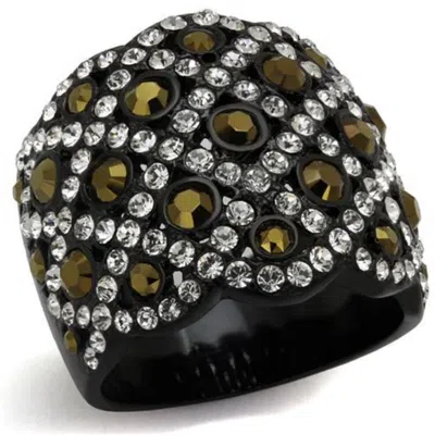 Fashnzfab Ip Black(ion Plating) Stainless Steel Ring With Top Grade Crystal In Metallic Light Gold In Multi