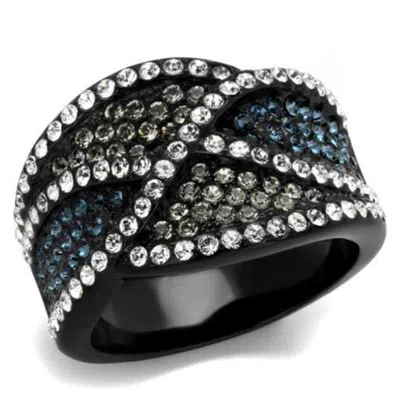Fashnzfab Ip Black(ion Plating) Stainless Steel Ring With Top Grade Crystal In Montana