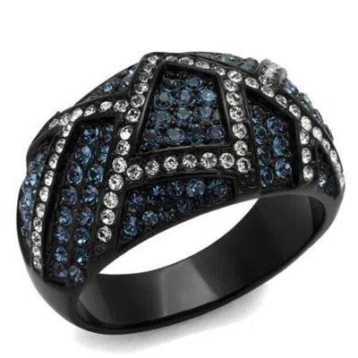 Fashnzfab Ip Black(ion Plating) Stainless Steel Ring With Top Grade Crystal In Montana
