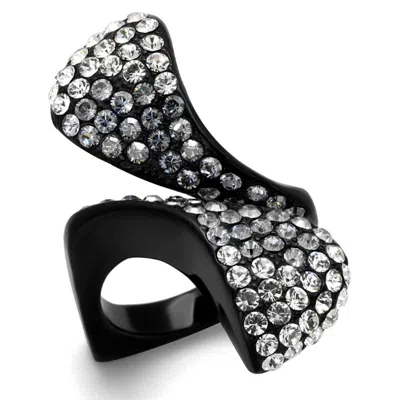 Fashnzfab Ip Black(ion Plating) Stainless Steel Ring With Top Grade Crystal In Montana In Gold