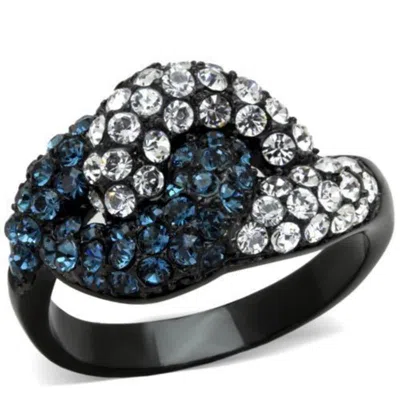 Fashnzfab Ip Black(ion Plating) Stainless Steel Ring With Top Grade Crystal In Montana In Multi