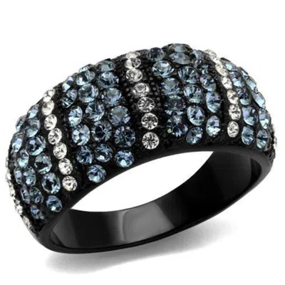 Fashnzfab Ip Black(ion Plating) Stainless Steel Ring With Top Grade Crystal In Montana In Multi