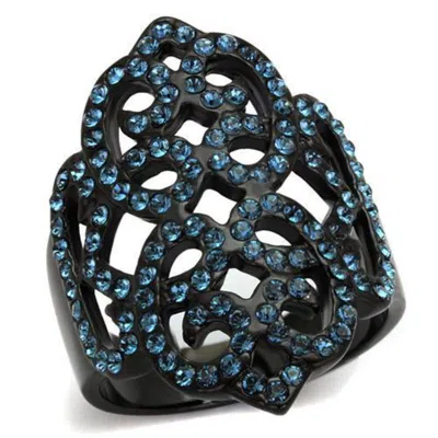 Fashnzfab Ip Black(ion Plating) Stainless Steel Ring With Top Grade Crystal In Montana In Neutral