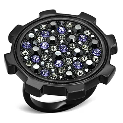 Fashnzfab Ip Black(ion Plating) Stainless Steel Ring With Top Grade Crystal In Multi Color