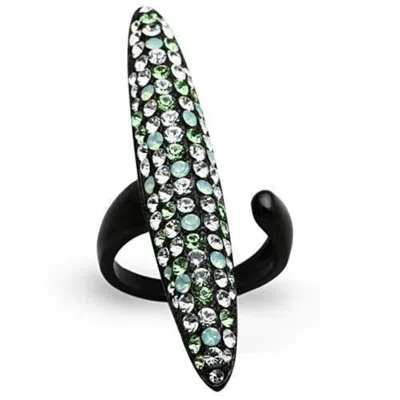 Fashnzfab Ip Black(ion Plating) Stainless Steel Ring With Top Grade Crystal In Multi Color In Neutral