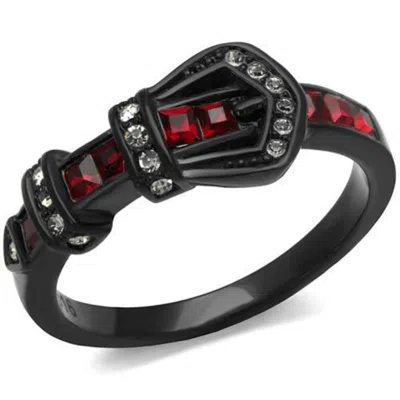 Fashnzfab Ip Black(ion Plating) Stainless Steel Ring With Top Grade Crystal In Multi Color