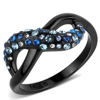 Fashnzfab Ip Black(ion Plating) Stainless Steel Ring With Top Grade Crystal In Multi Color