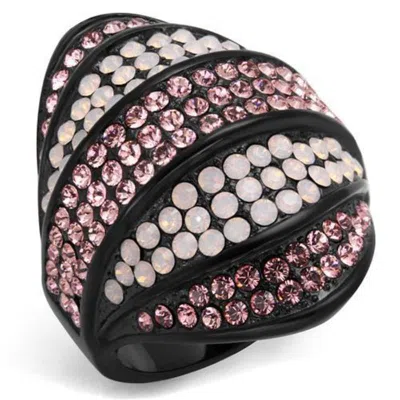 Fashnzfab Ip Black(ion Plating) Stainless Steel Ring With Top Grade Crystal In Multi Color