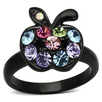 Fashnzfab Ip Black(ion Plating) Stainless Steel Ring With Top Grade Crystal In Multi Color