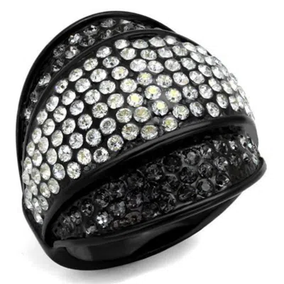 Fashnzfab Ip Black(ion Plating) Stainless Steel Ring With Top Grade Crystal In Multi Color