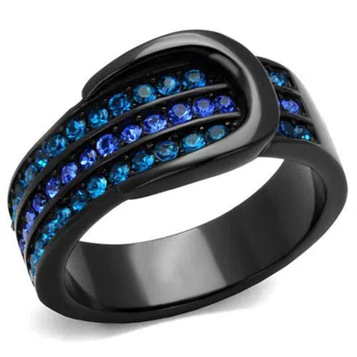 Fashnzfab Ip Black(ion Plating) Stainless Steel Ring With Top Grade Crystal In Multi Color