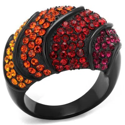 Fashnzfab Ip Black(ion Plating) Stainless Steel Ring With Top Grade Crystal In Multi Color