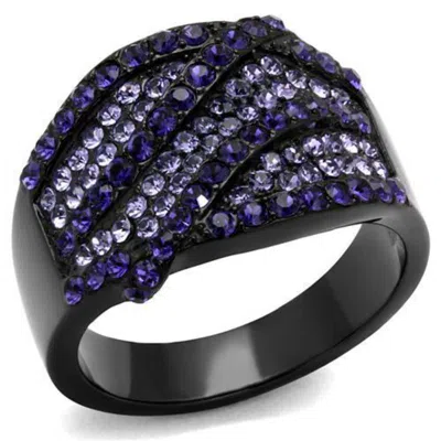 Fashnzfab Ip Black(ion Plating) Stainless Steel Ring With Top Grade Crystal In Multi Color