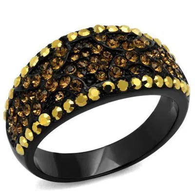 Fashnzfab Ip Black(ion Plating) Stainless Steel Ring With Top Grade Crystal In Multi Color