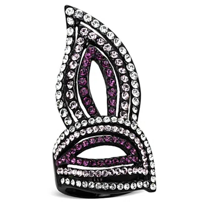 Fashnzfab Ip Black(ion Plating) Stainless Steel Ring With Top Grade Crystal In Multi Color In Red