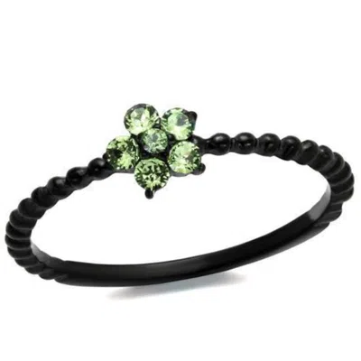 Fashnzfab Ip Black(ion Plating) Stainless Steel Ring With Top Grade Crystal In Peridot