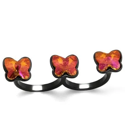 Fashnzfab Ip Black(ion Plating) Stainless Steel Ring With Top Grade Crystal In Rose In Purple