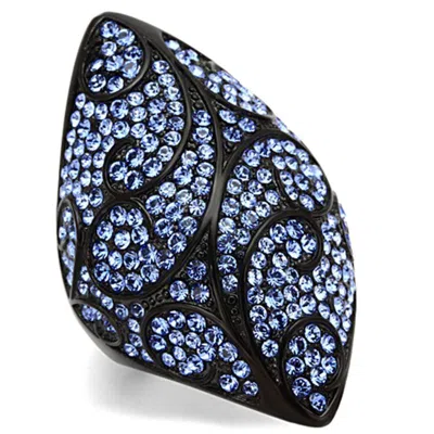 Fashnzfab Ip Black(ion Plating) Stainless Steel Ring With Top Grade Crystal In Sapphire In Pattern