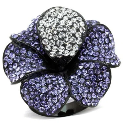 Fashnzfab Ip Black(ion Plating) Stainless Steel Ring With Top Grade Crystal In Tanzanite In Blue