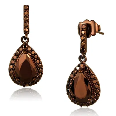Fashnzfab Ip Coffee Light Brass Earrings With Aaa Grade Cz In Light Coffee In Orange