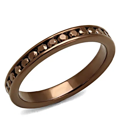 Fashnzfab Ip Coffee Light Brass Ring With Aaa Grade Cz In Brown In Gold