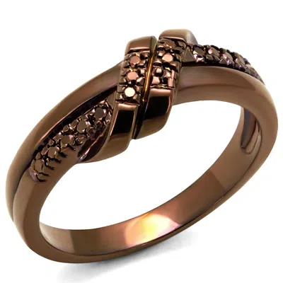 Fashnzfab Ip Coffee Light Brass Ring With Aaa Grade Cz In Light Coffee In Gold