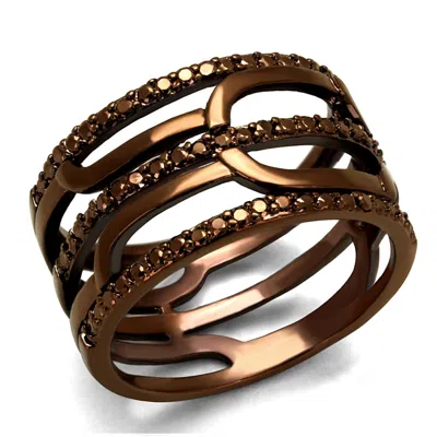 Fashnzfab Ip Coffee Light Brass Ring With Aaa Grade Cz In Light Coffee In Gold