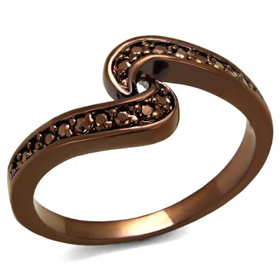 Fashnzfab Ip Coffee Light Brass Ring With Aaa Grade Cz In Light Coffee In Gray