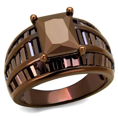 Fashnzfab Ip Coffee Light Brass Ring With Aaa Grade Cz In Light Coffee In Gray