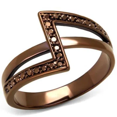 Fashnzfab Ip Coffee Light Brass Ring With Aaa Grade Cz In Light Coffee In Metallic