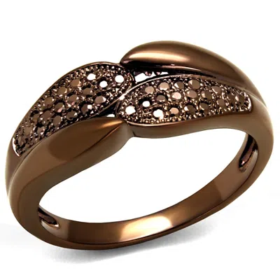 Fashnzfab Ip Coffee Light Brass Ring With Aaa Grade Cz In Light Coffee In Multi