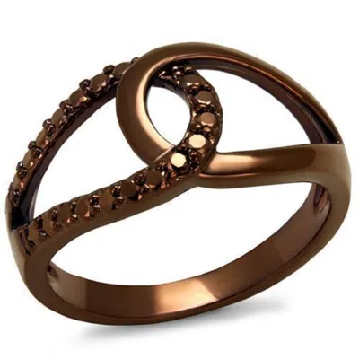 Fashnzfab Ip Coffee Light Brass Ring With Aaa Grade Cz In Light Coffee In Multi