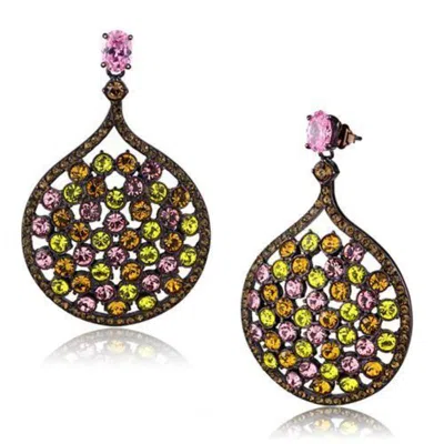 Fashnzfab Ip Coffee Light Stainless Steel Earrings With Aaa Grade Cz In Rose In Brown