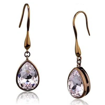Fashnzfab Ip Coffee Light Stainless Steel Earrings With Top Grade Crystal In Light Peach In Brown