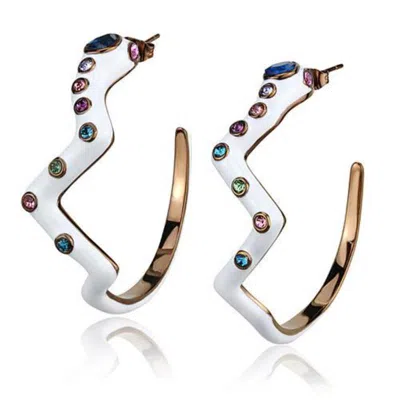 Fashnzfab Ip Coffee Light Stainless Steel Earrings With Top Grade Crystal In Multi Color In Gold