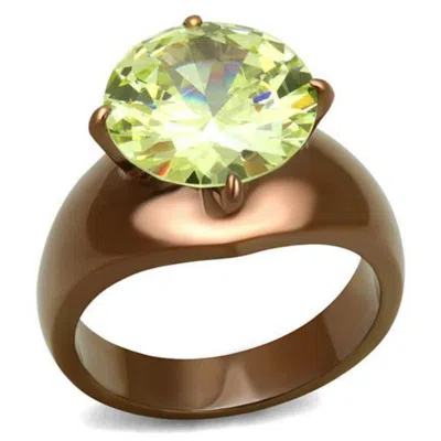 Fashnzfab Ip Coffee Light Stainless Steel Ring With Aaa Grade Cz In Apple Green Color In Multi