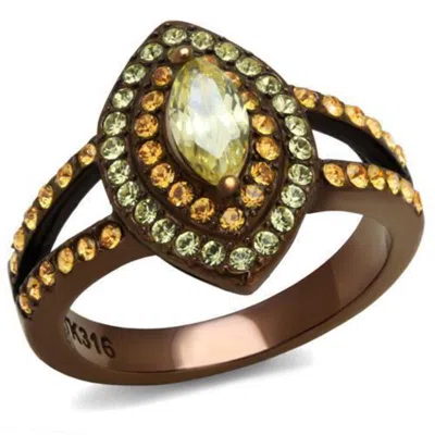 Fashnzfab Ip Coffee Light Stainless Steel Ring With Aaa Grade Cz In Citrine Yellow In Gold
