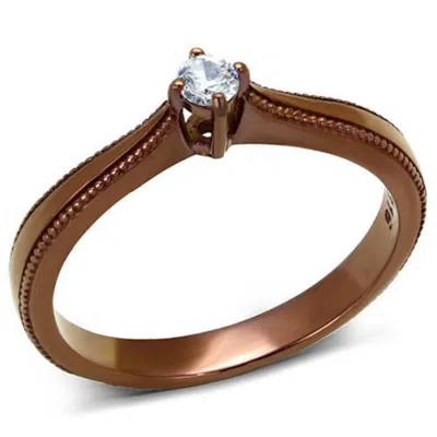Fashnzfab Ip Coffee Light Stainless Steel Ring With Aaa Grade Cz In Clear In Brown