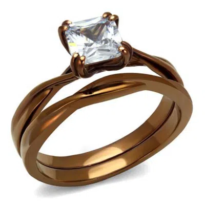 Fashnzfab Ip Coffee Light Stainless Steel Ring With Aaa Grade Cz In Clear In Gold