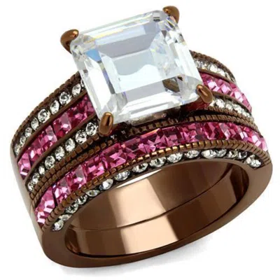 Fashnzfab Ip Coffee Light Stainless Steel Ring With Aaa Grade Cz In Clear In Multi