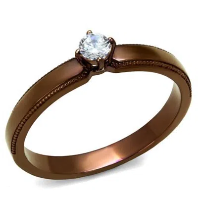 Fashnzfab Ip Coffee Light Stainless Steel Ring With Aaa Grade Cz In Clear In Multi