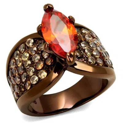 Fashnzfab Ip Coffee Light Stainless Steel Ring With Aaa Grade Cz In Orange In Multi