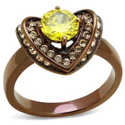 Fashnzfab Ip Coffee Light Stainless Steel Ring With Aaa Grade Cz In Topaz In Gold