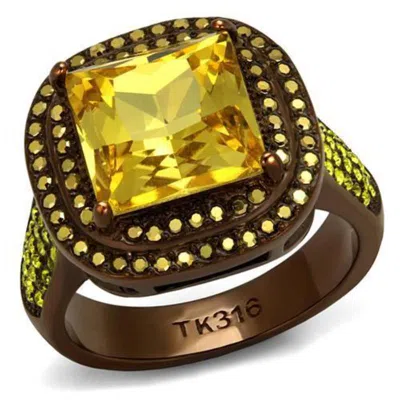 Fashnzfab Ip Coffee Light Stainless Steel Ring With Aaa Grade Cz In Topaz In Multi