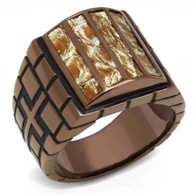 Fashnzfab Ip Coffee Light Stainless Steel Ring With Leather In Multi Color