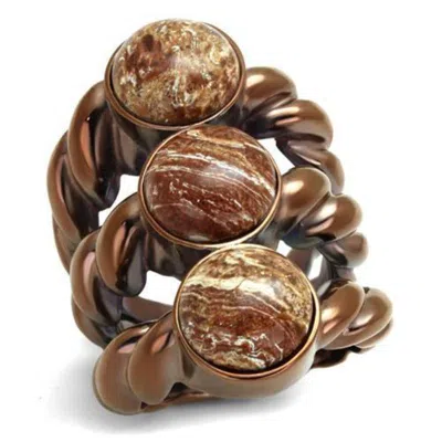 Fashnzfab Ip Coffee Light Stainless Steel Ring With Semi-precious Oligoclase In Multi Color