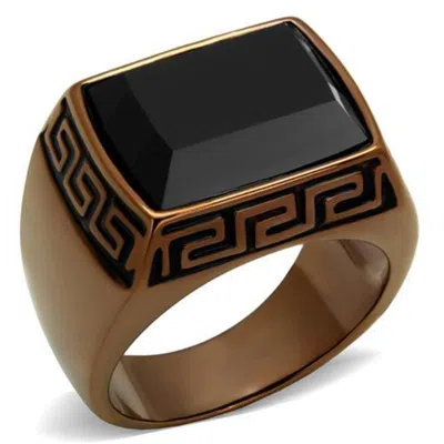 Fashnzfab Ip Coffee Light Stainless Steel Ring With Synthetic Onyx In Jet In Multi