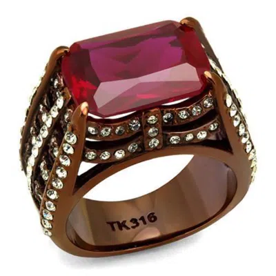 Fashnzfab Ip Coffee Light Stainless Steel Ring With Synthetic Synthetic Glass In Garnet In Neutral
